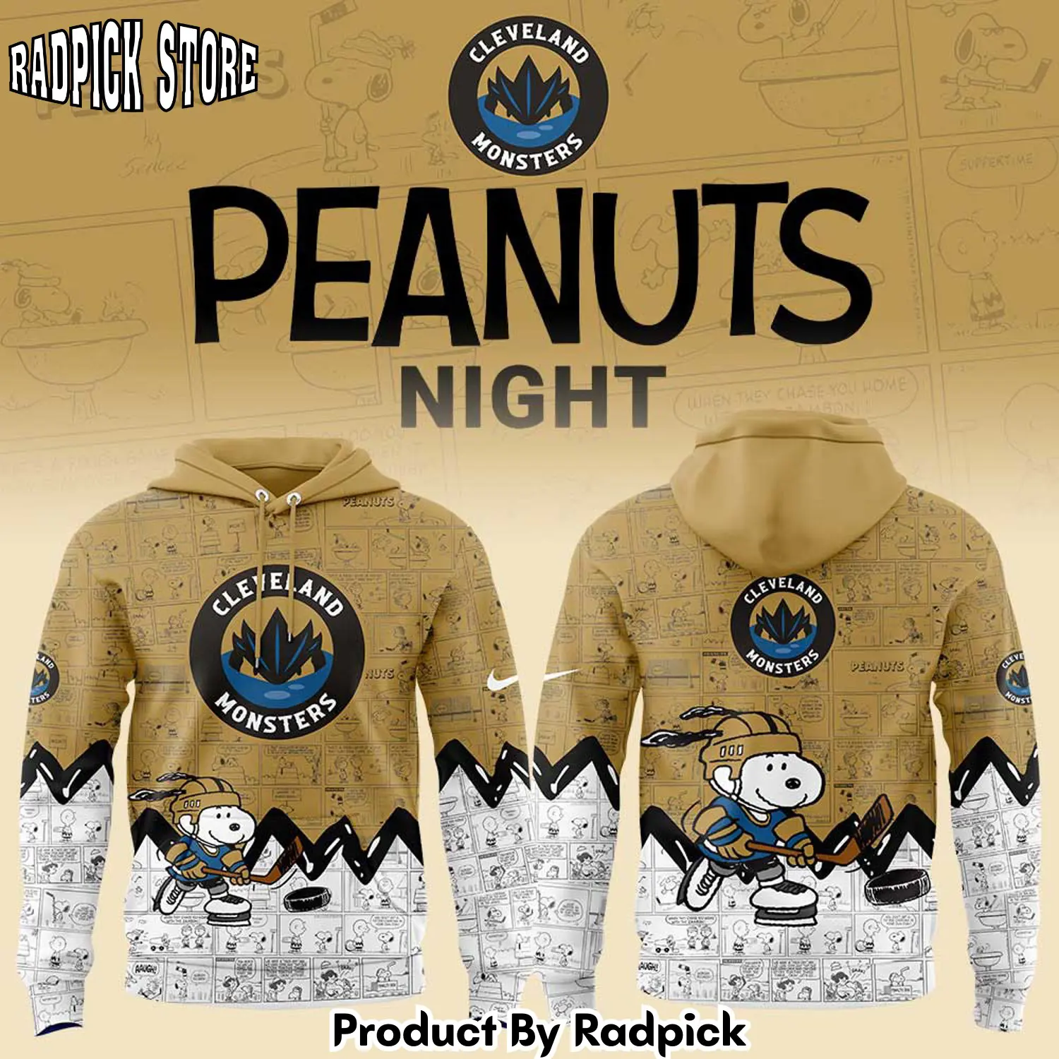 Cleveland monsters 75th anniversary of peanuts hoodie joggers hoodie and long pants set rp291843
